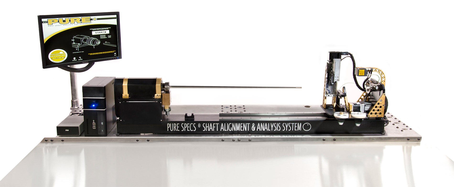 SST PURE shaft alignment machine analyzing a golf shaft